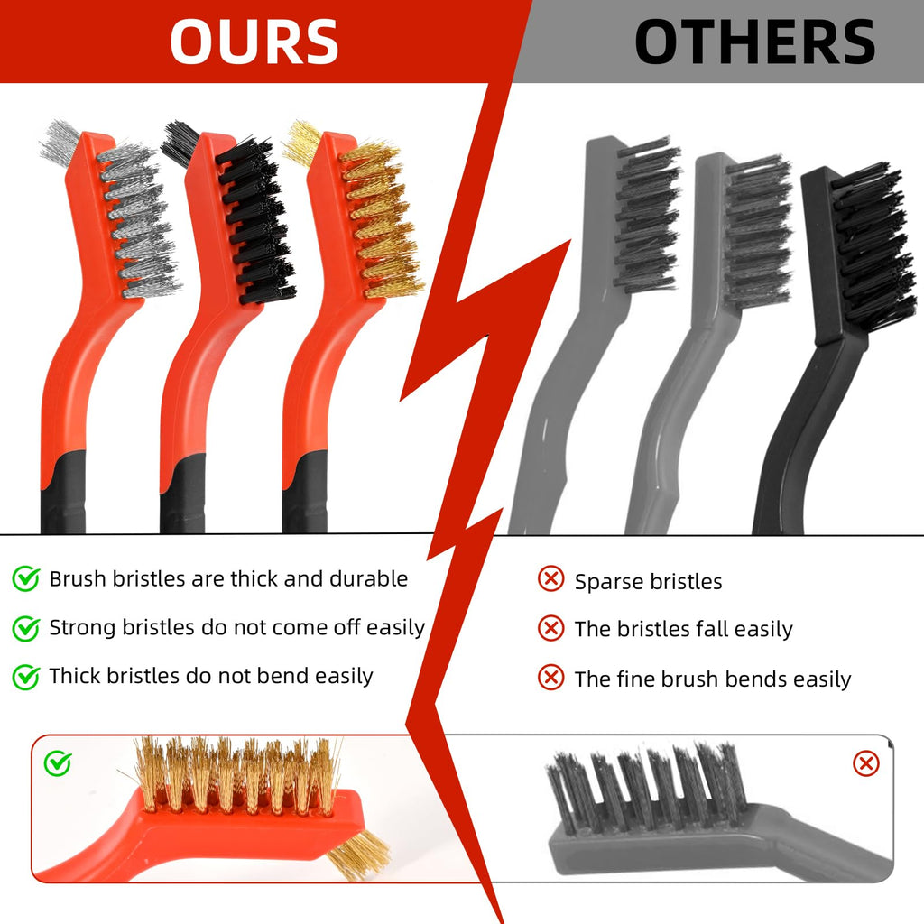 3PCS Wire Brushes for Cleaning Rust, Nylon, Brass & StainlessSteel Bristles