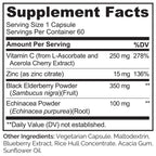 NATURELO Immune Support – Vitamin C, Elderberry, Zinc, Echinacea – Natural Immunity Boost w/Antioxidant, Herbal & Mineral Defense - 60 Vegan Capsules