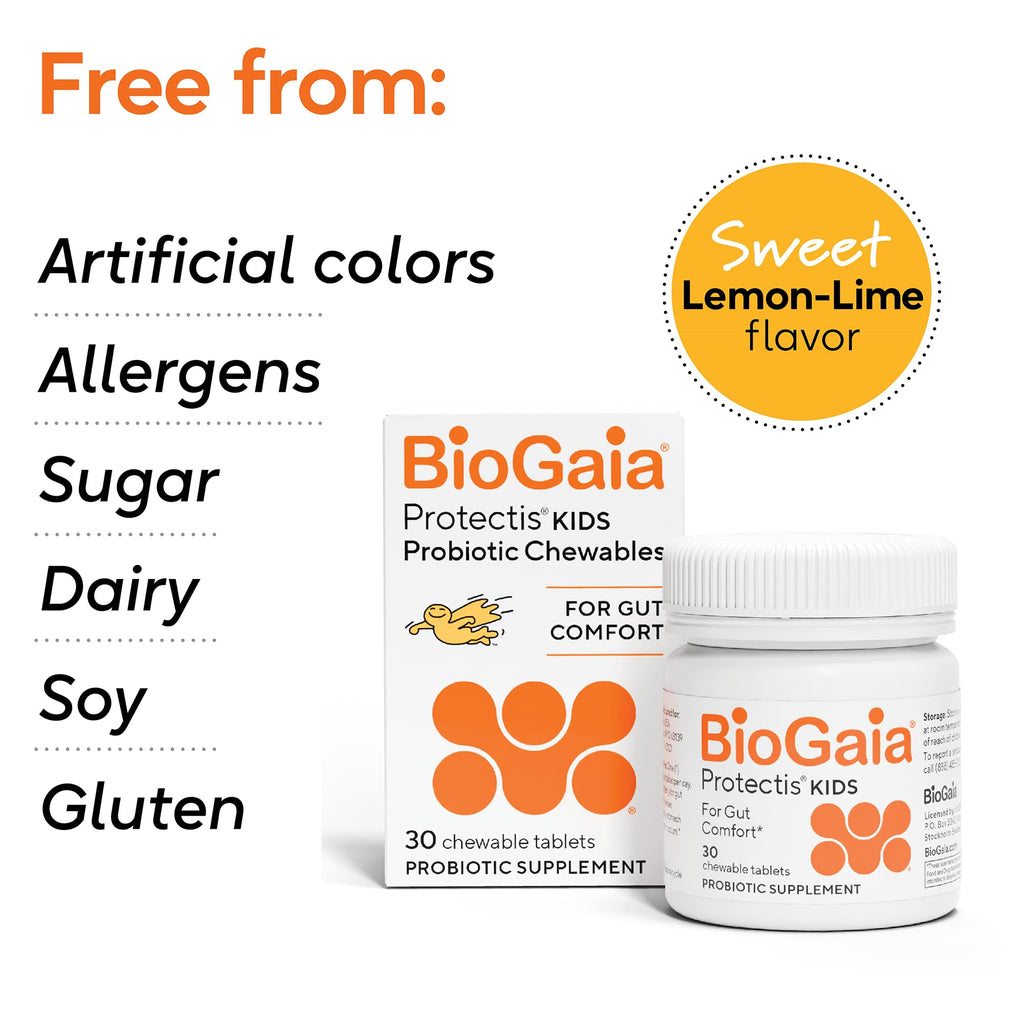 BioGaia Protectis Chewable Tablets for Toddlers, Kids, and Teens Occasional Stomach Pain, Constipation, Diarrhea, and Regularity, 30 Tablets, 2 Pack