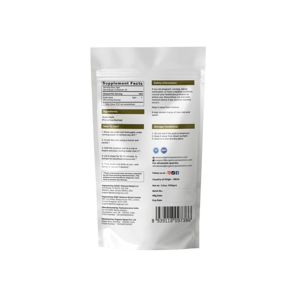 ORGANIC SPREE Kutki Herb 100gm (3.52oz) Picrorhiza Kurroa | Katuka Rohini | Pure and Natural - Pack of 2