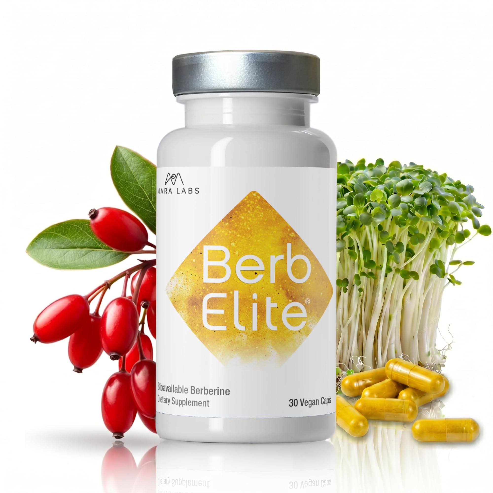 Mara Labs BerbElite | 350mg Berberine HCL & Broccoli Seed Complex for Increase Bioavailability | 30 Vegan Capsules