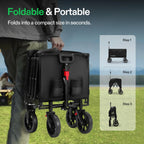 VIVOSUN Collapsible Wagon with Tailgate, 320lb Load-Bearing Outdoor Utility with All-Terrain Wheels, Adjustable Handle, Cup Holders for Camping, Shopping, Garden, Sports, Picnic, Black