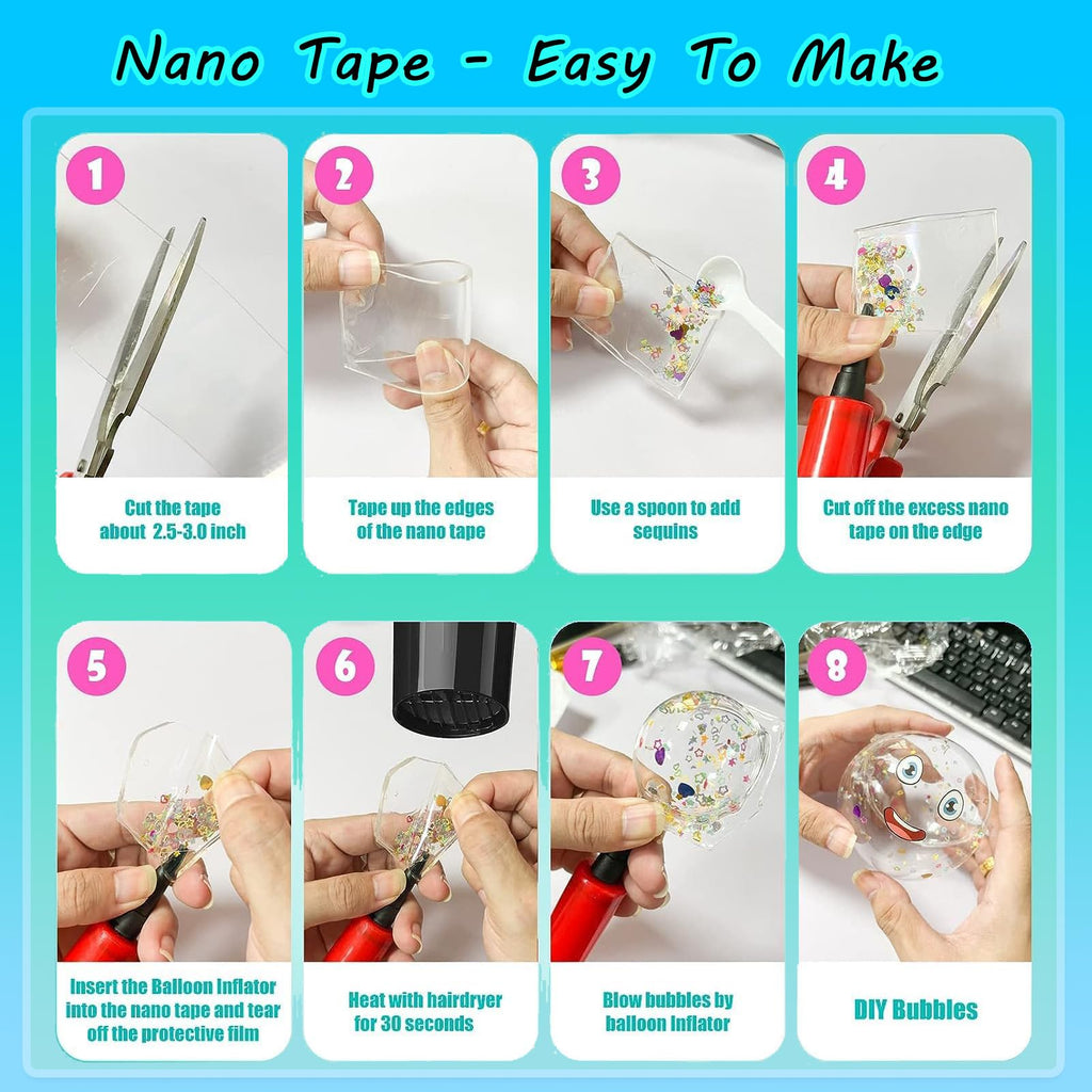 Nano Tape Bubble Kit, Nano Double Sided Adhesive Tape Bubbles, 4Pcs Nano Tape Toys Kit for Boys and Girls Party Favors and Kids Craft Fidget Toys Set