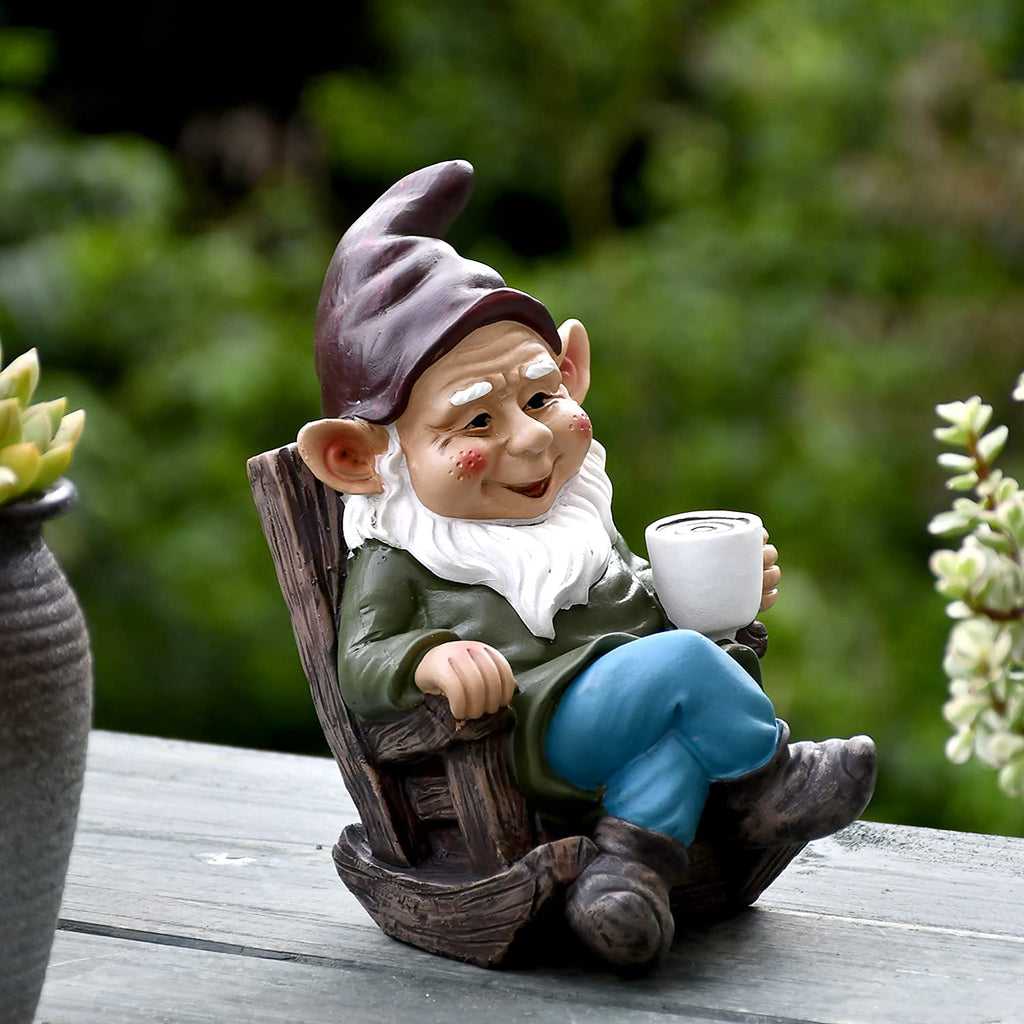 OwMell Gnome Statue for Garden Decor, Funny Drinking Coffee Gnomes Outdoor