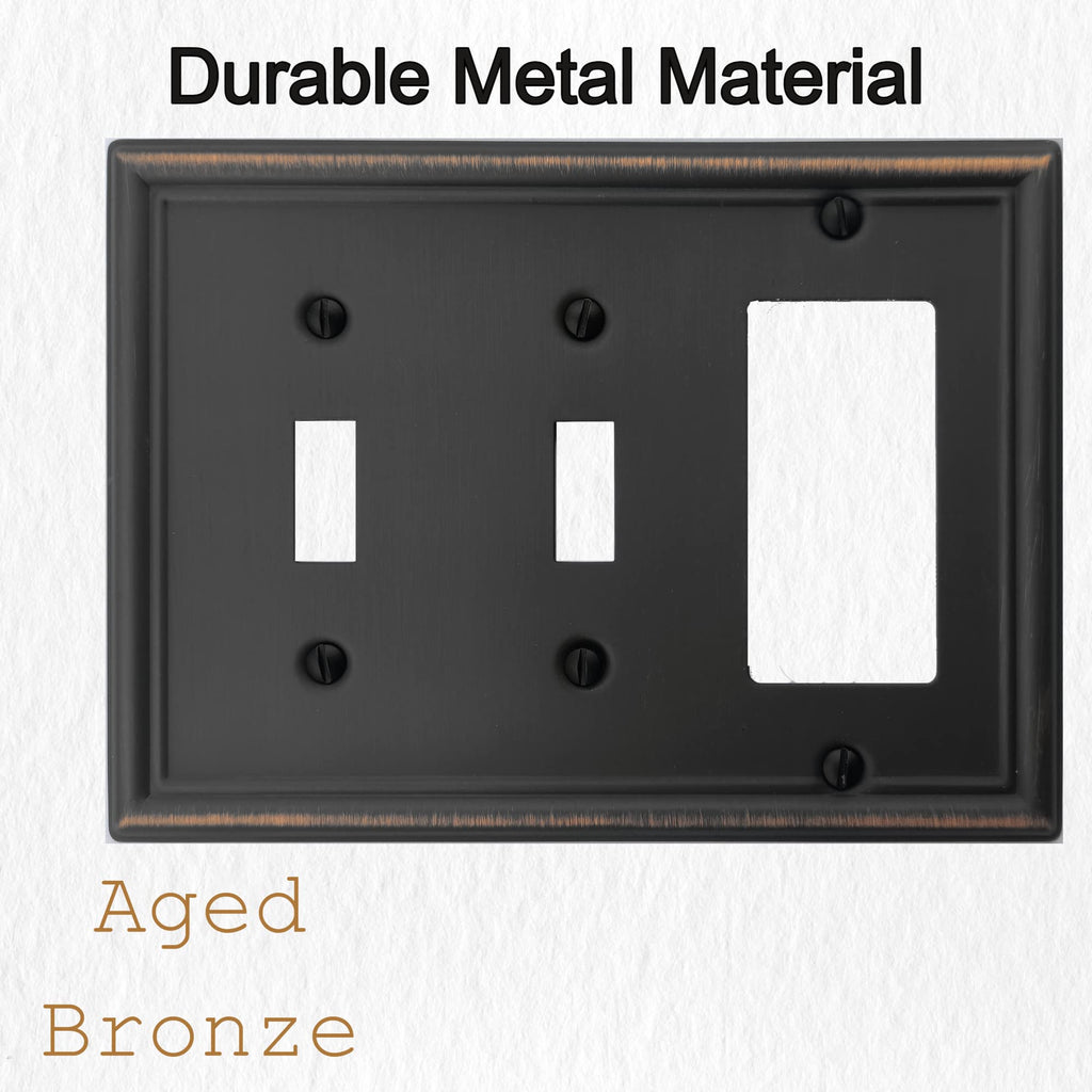 OKAWYC Double Toggle/Single Decorator Light Switch Cover Luca Metal Wall Plate, 2-Pack Aged Bronze 3 Gang, Light Switch Cover, Receptacle Dimmer Switch GFCI Outlet Decorative Wallplate, Durable