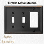 OKAWYC Double Toggle/Single Decorator Light Switch Cover Luca Metal Wall Plate, 2-Pack Aged Bronze 3 Gang, Light Switch Cover, Receptacle Dimmer Switch GFCI Outlet Decorative Wallplate, Durable