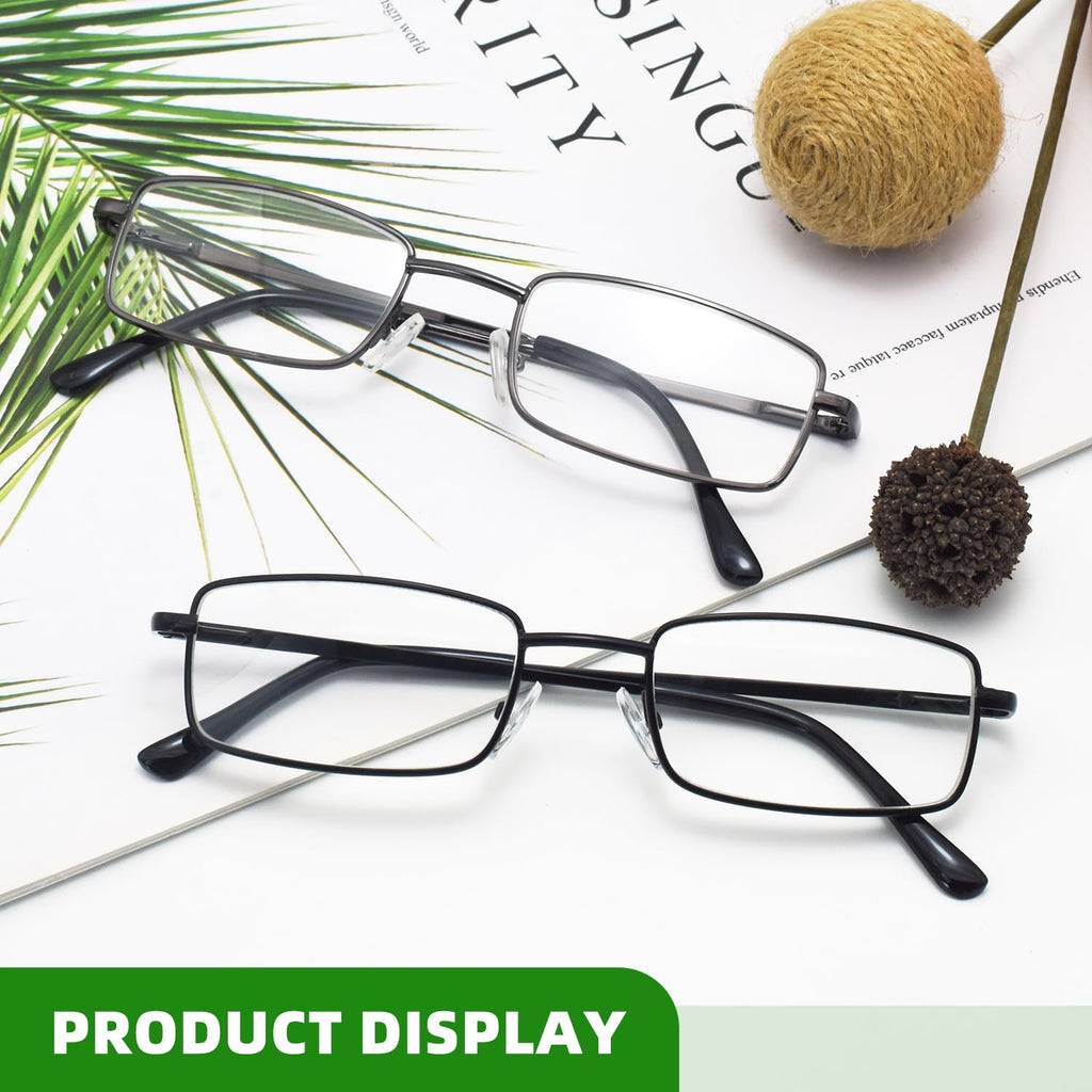 6-Pack Metal Reading Glasses for Men Women Spring Hinge Readers Clear Lens Non Yellow Coating, 3 Black 3 Gunmetal 2.0 x