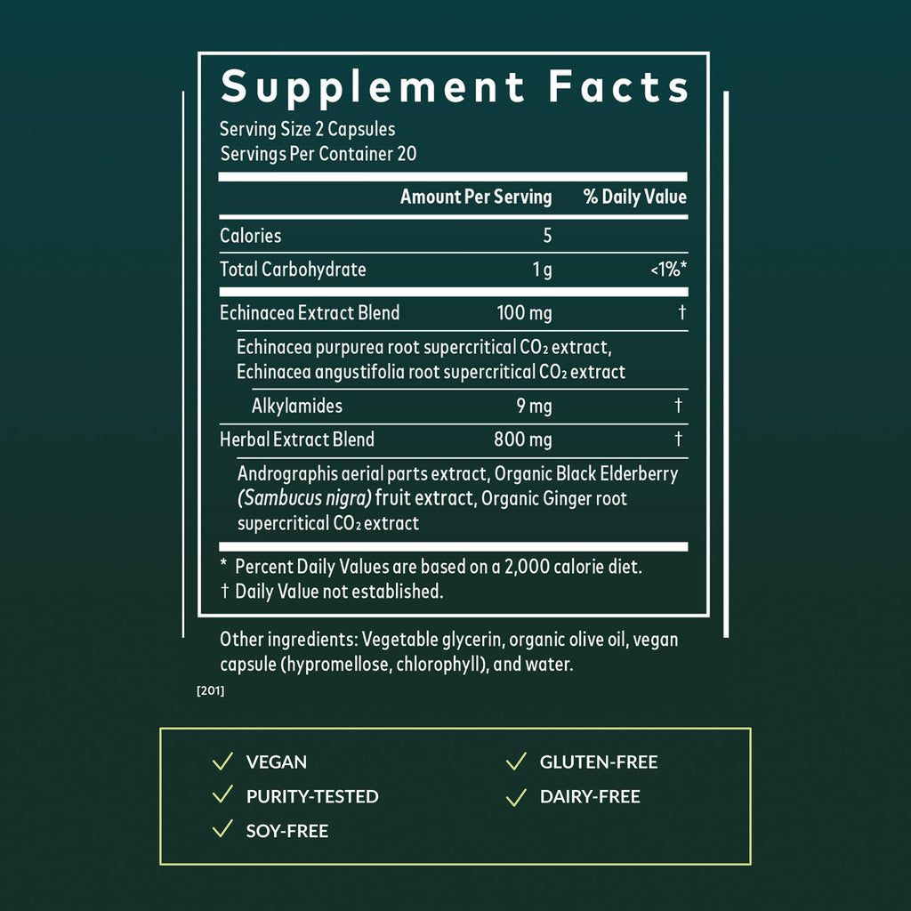 Gaia Herbs Quick Defense - Fast-Acting Immune Support Supplement* - Echinacea, Black Elderberry, Ginger & Andrographis - 40 Vegan Liquid Phyto-Caps (20 Servings)