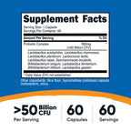 Nutricost Probiotic Complex - 50 Billion CFU, 60 Capsules - Probiotic for Men and Women - Vegetarian Capsules, Non-GMO, Gluten Free