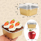 50 Pcs Mini Square Baking Cups with Lids,10oz Aluminum Foil Mini Cake Pans with Lids,Disposable Ramekins Cake Pans,300ml Dessert Cups Cupcake Pans for Wedding Birthday Party,Gold