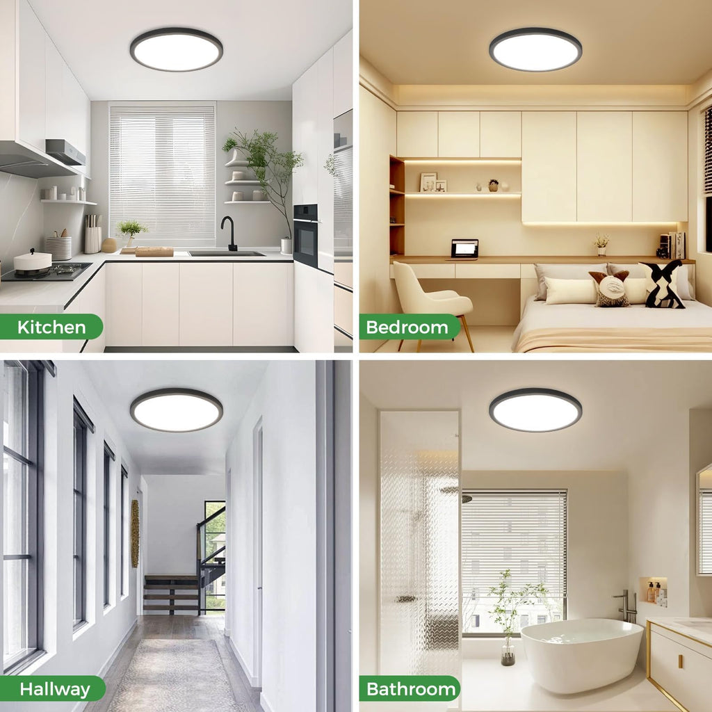 zemty 4Pack LED Flush Mount Ceiling Light, 9Inch 18W Dimmable Ceiling Lights Fixture, 5 Color Temperatures (3000K-6500K) Black Round Ceiling Lamp for Bedroom, Kitchen, Hallway,Bathroom