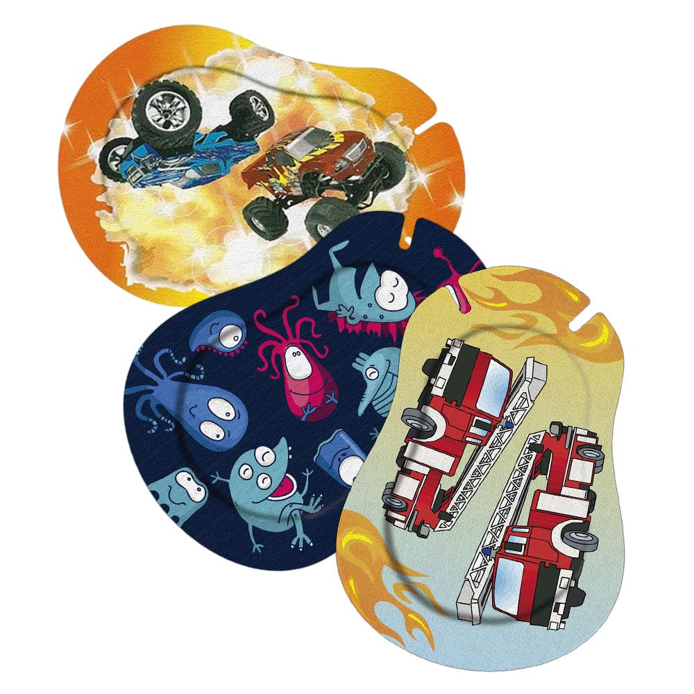 Ortopad® Bamboo for Boys, Adhesive Eye Patches, 30/Pack, Medium Size, Monster Truck, Glow in The Dark Monsters, Fire Truck