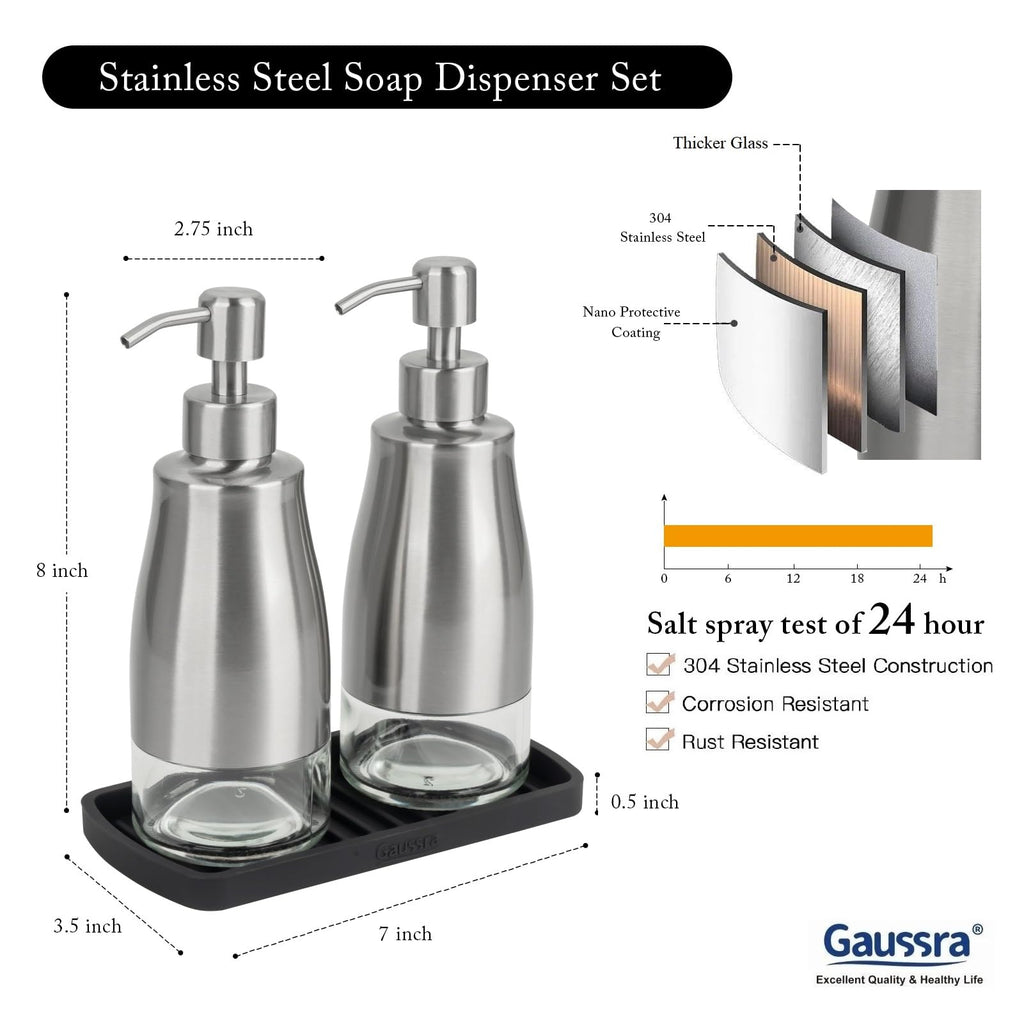 Gaussra Kitchen Soap Dispenser with Silicone Tray & Stickers 11 OZ / 320 ML