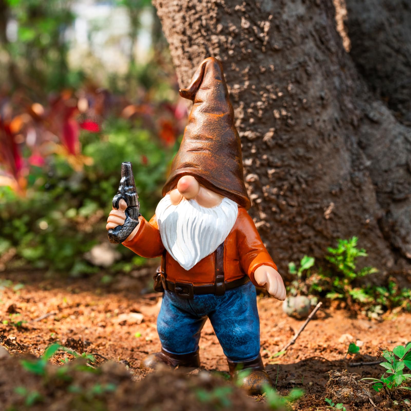 WONDHOME Funny Garden Gnome Statues 7", Armed Gnomes Tactical Guarding Gnomes Figurine with Weapon for Outdoor Yard Home Office Decor - Gifts for Men Dad Women Birthday Christmas
