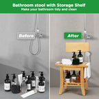 Ollieroo Two-Tier Bamboo Shower Chair for Inside Shower, Waterproof Baby Bath Seat with Storage Shelf, Soap Dish and Shower Head Holder, Shower Stool for Seniors Adults Disabled Pregnant(Natual)