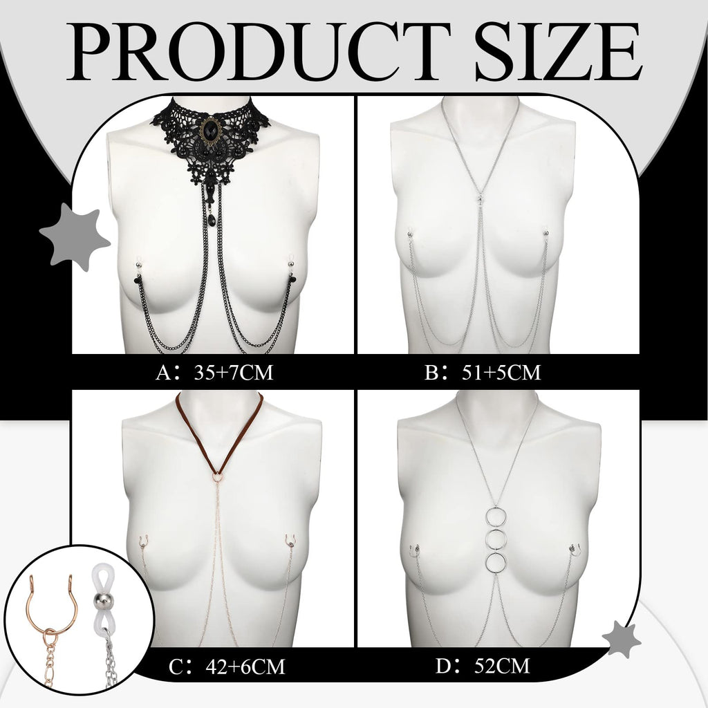 Bonuci 4 Pcs Non Piercing Bra Body Chain with Necklaces Body Chain Non Piercing Adjustable Bra Jewelry(Classic Style)