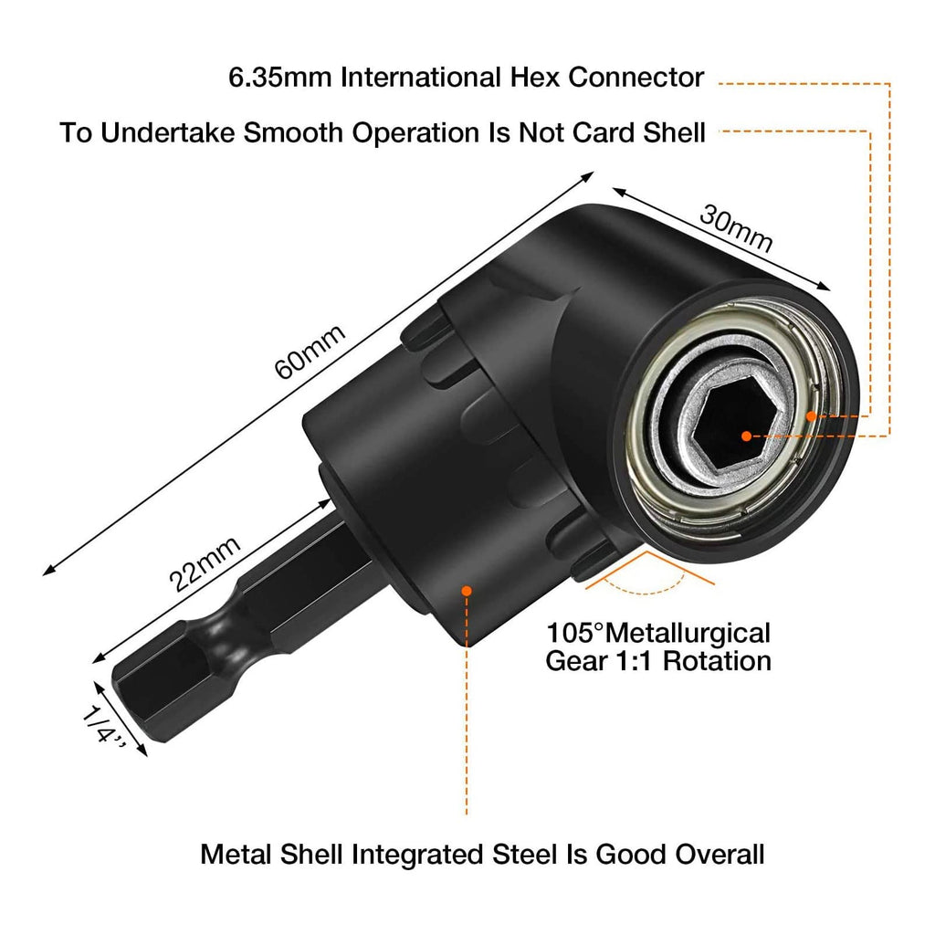 17pcs Flexible Drill Bit Extension, Include 3pcs Impact Socket Adapter 2pcs Hex Shank 105° Right Angle Drill Attachment 10 Short Screwdriver Bits Bendable Drill Bit Extension and 90° Angled Bits