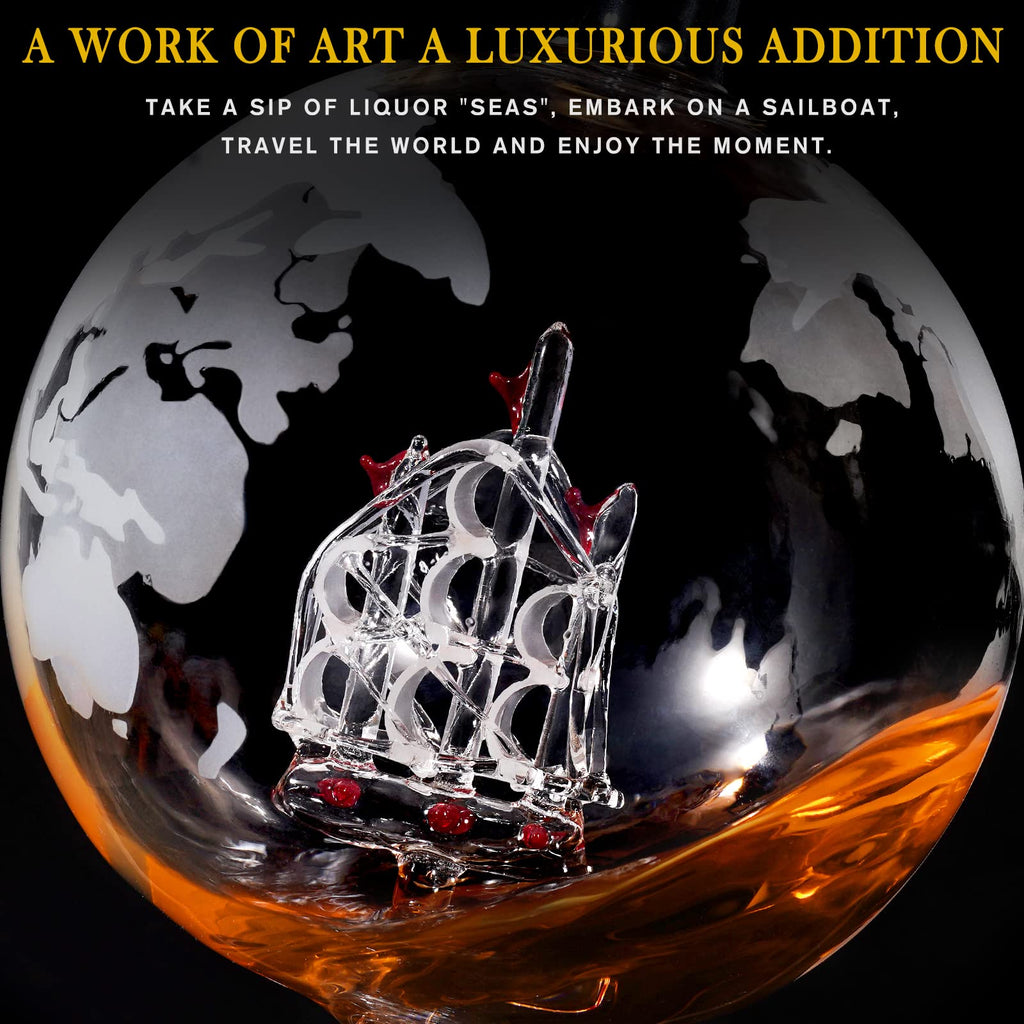 PONPUR Gifts for Men Dad Christmas, Whiskey Decanter Globe Set with 2 Ball Stones & 2 Glasses, Anniversary Birthday Gifts for Him Husband Boyfriend Brother, Cool Stuff Gift for Bourbon Scotch