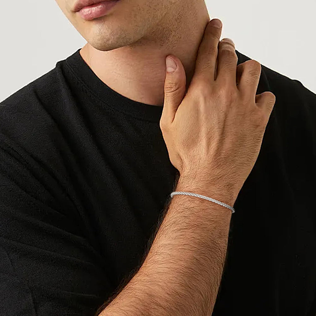 Maxcate 925 Sterling Silver Bracelet for Men, 3MM Wheat Chain 7.5 Inches