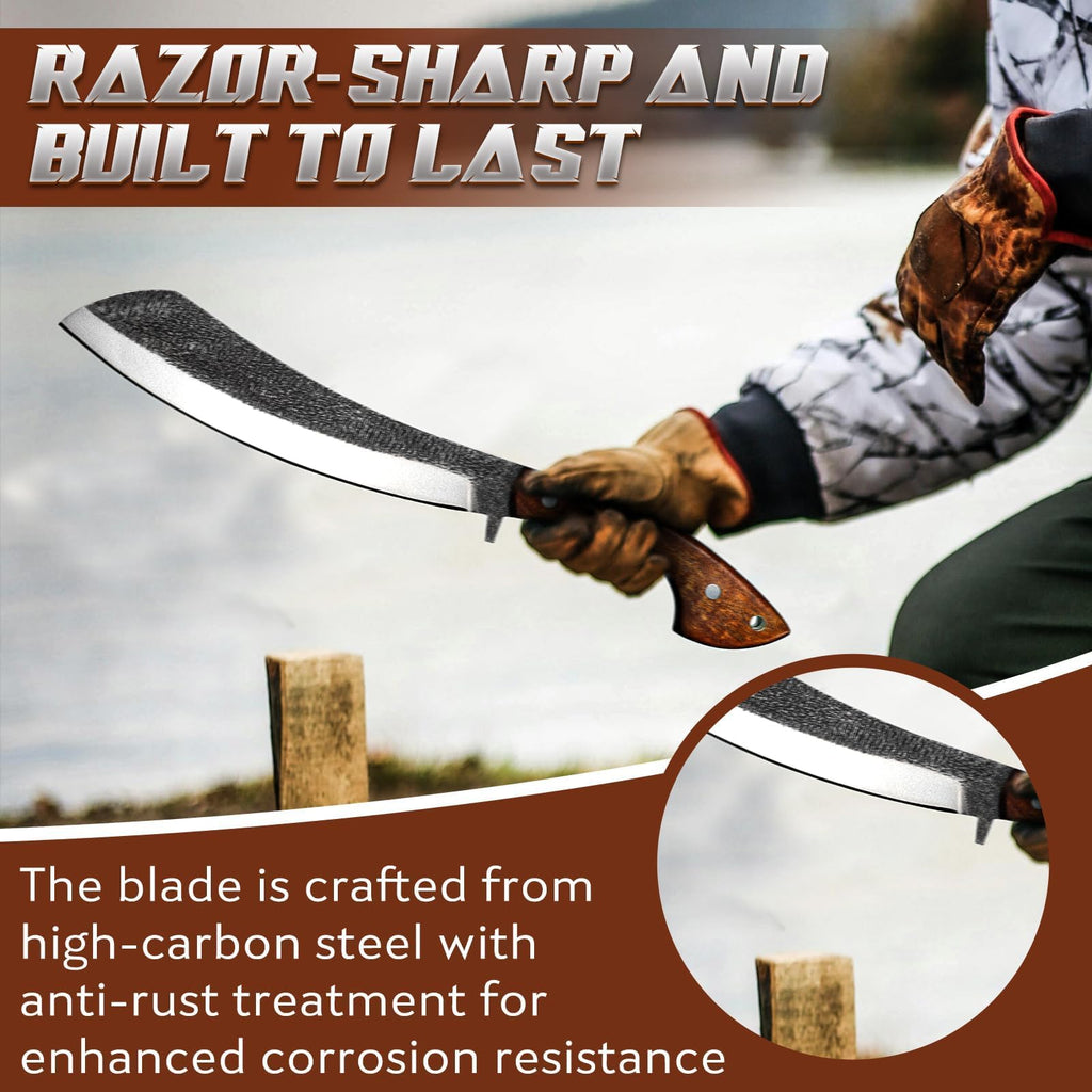 Golden Bird Parang Machete with Wooden Sheath for Cutting Trees Heavy Duty