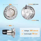 SURAIELEC 6 Inch Small LED Spa Light for Inground Pool, 120V AC 10W Underwater Pool Light, Cool White 6000K, Fits Pentair and Hayward Wet Niches, IP68 Waterproof, 50 FT Cord