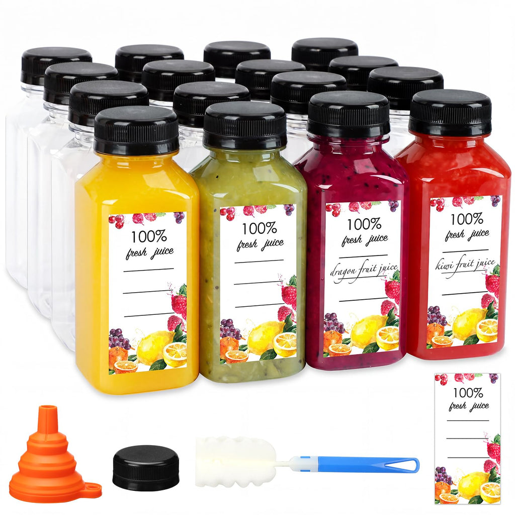 Moretoes 50pcs 8oz Juice Bottles, Plastic Bottles with Caps, Bulk Clear Beverage Containers for Juicing Drinking Milkshake Tea and Other Beverages