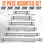 VBEST Strong Bungee Cords Heavy Duty - 12 pcs Bungee Cords with Hooks in A Storage Jar Includes 12", 24", 36", 48", 60", 72" Bungie Cord Bundle UV & Weather Resistant