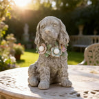 Dog Garden Statue, Solar Cocker Spaniel with Lighted Garland Yard Ornaments