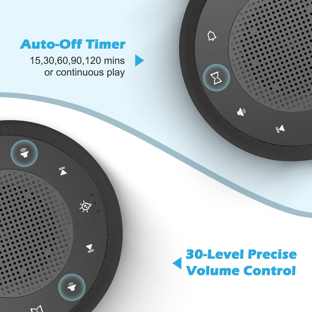 Buffbee Sound Machine & Alarm Clock 2-in-1, 0-100% Clock Face Brightness, Bottom Colored Light, Sleep Timer, Precise 30-Level Volume Control White Noise Machine - Twilight