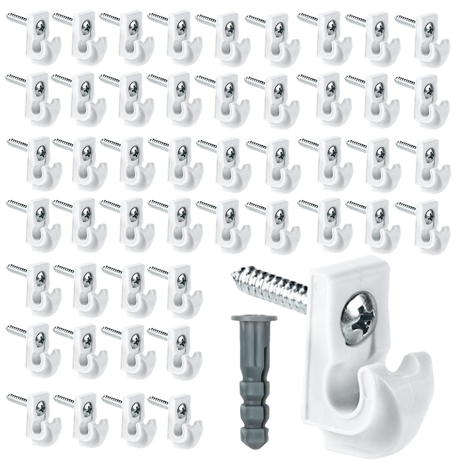 48 Pack White Down Wall Clip Closet Shelves Clips Wire Shelf Loop Clip Plastic Wire Shelf Brackets Included Clips Screws and Expansion Tubes for Wire Closet Shelving
