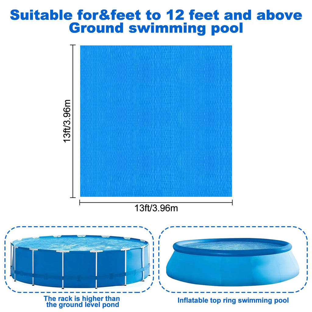 YEXEXINM 13 x 13 Ft Pool Ground Cloths,Swimming Pool Waterproof PE Swimming Pool Liner Pad for Protect Above Ground Pool Blanket for 8ft to 12ft Frame Above Ground Pools Accessories Prevents Punctures