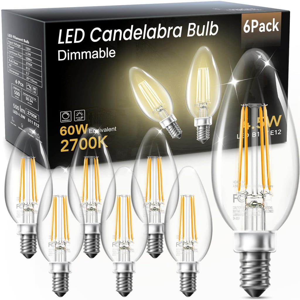 TJOY Candelabra LED Bulbs, E12 60W Equivalent Dimmable for Chandelier Light