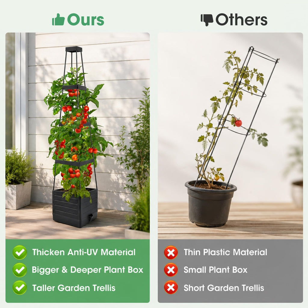 MQUPIN 2 Pack Tomato Planter with Trellis, 57" Self-Watering Raised Garden Bed Planter Box for Climbing Plants Vine Flowers Vegetables, Tomato Cage for Indoor Outdoor Patio Greenhouse