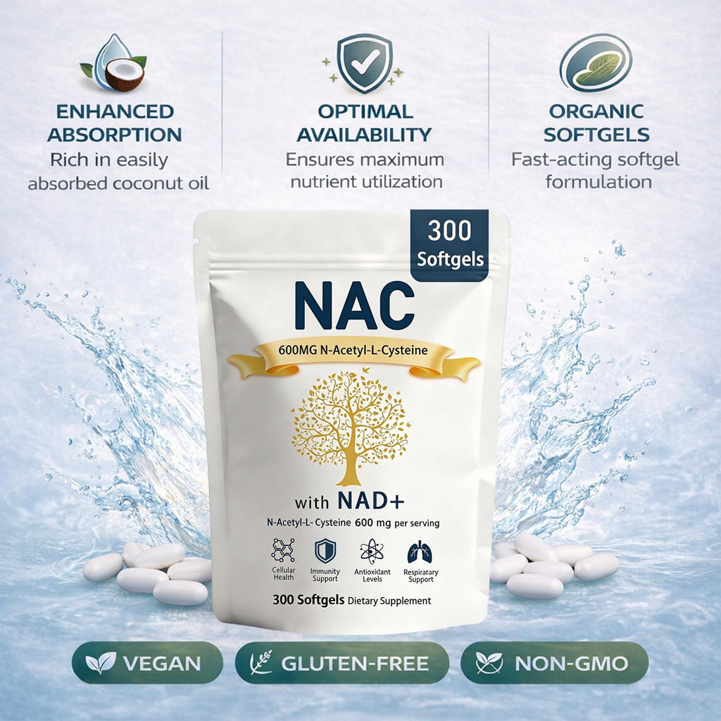 Prspy The Standard Lab NAC 600mg Non-GMO, Gluten Free,Organic NAC Supplement N-Acetyl Cysteine Capsules with NAD+ for Cellular & Lung Health, 300 Softgels