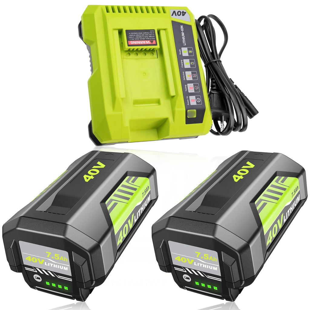 2Pack High Capacity 7500mAh Replacement for Ryobi 40V Battery and OP401 Charger Compatible with Ryobi 40 Volt Battery Lithium OP40261 OP4050 OP4040 OP40401 OP40201 OP40601 Cordless Power Tools(3Pack)