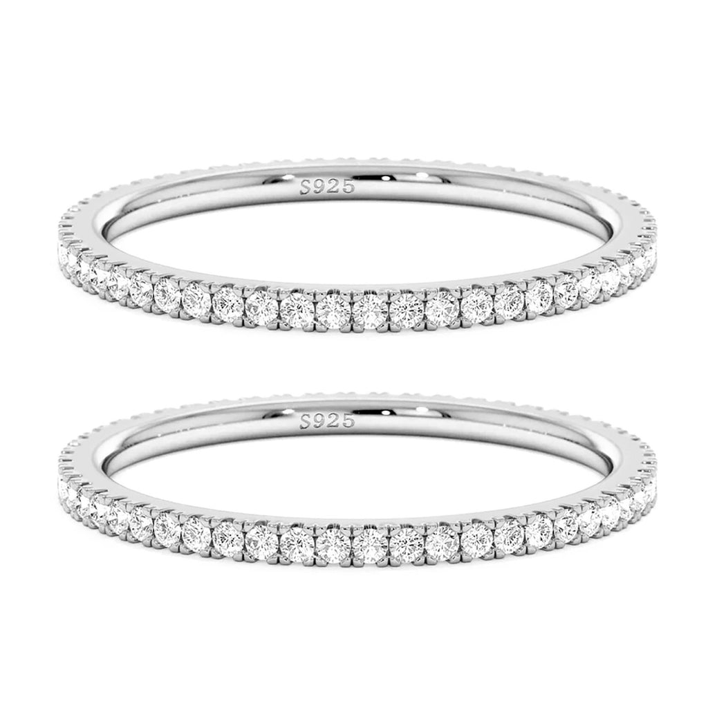 VISDIV 2mm 925 Sterling Silver Rings Gold Engagement Wedding Bands Eternity Cubic Zirconia Simulated Diamond 2pairs Stackable Ring for Women Size 5-10