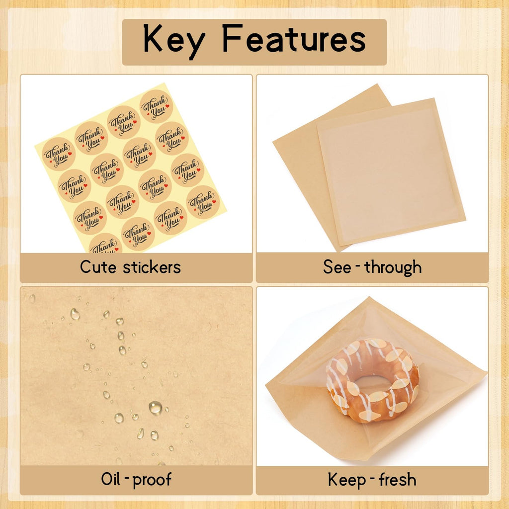 120 Pack Cookie Bags with Stickers, 7.1×7.5 In Paper Bakery Bags with Seal