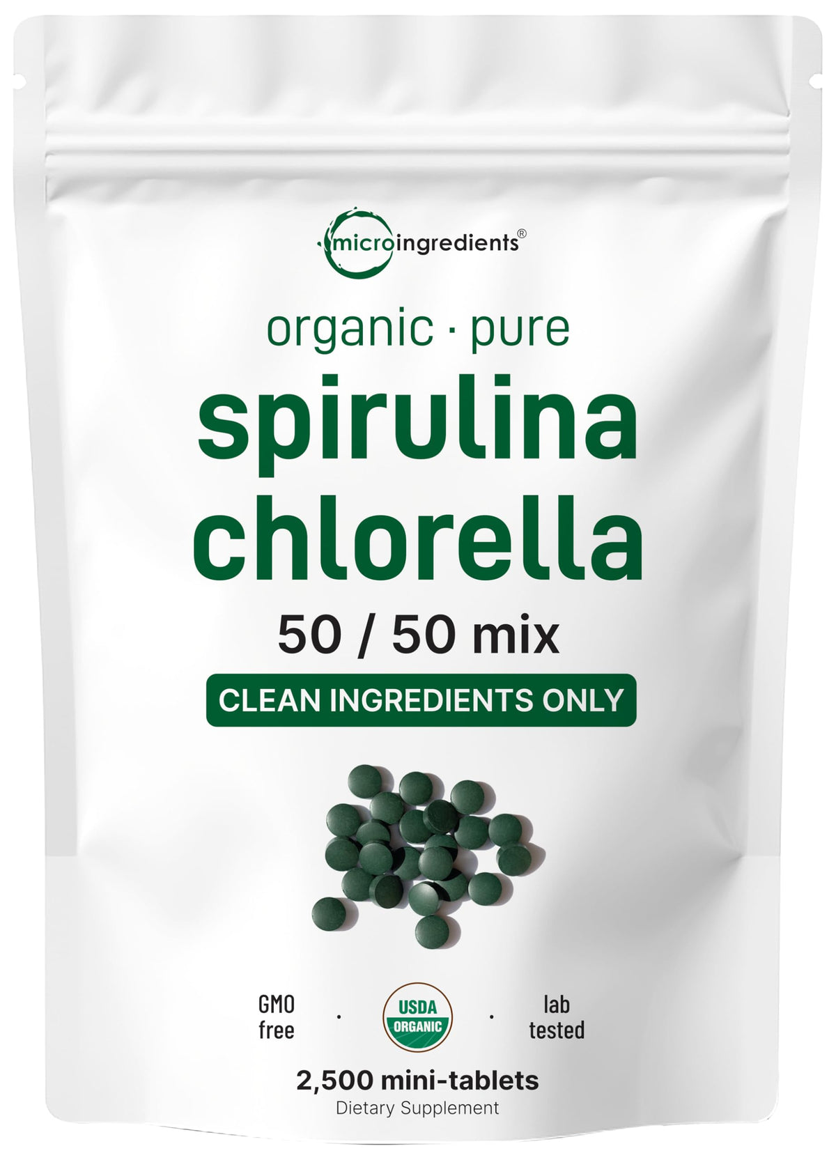 Proden Tablets Micro Ingredients Organic Spirulina Chlorella Mini Tablets, 2,500 ...