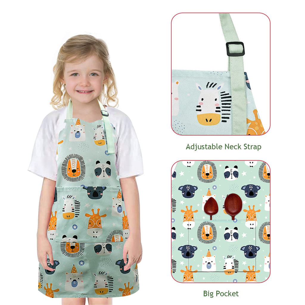 Pipoobear Kids Apron for Boys and Girls Aged 3-6, Toddler Aprons with Pocket Adjustable Strap, 100% Cotton Blue Chef Outfit for Kitchen Cooking Baking Painting and Craft