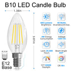 GvvooHome E12 Candelabra Bulb 40 watt Equivalent, E12 LED Bulb Dimmable Chandelier Light Bulbs, 5000K Daylight B10 Candle Light Bulbs, 90+CRI, 400LM, Clear Glass, 12 Pack