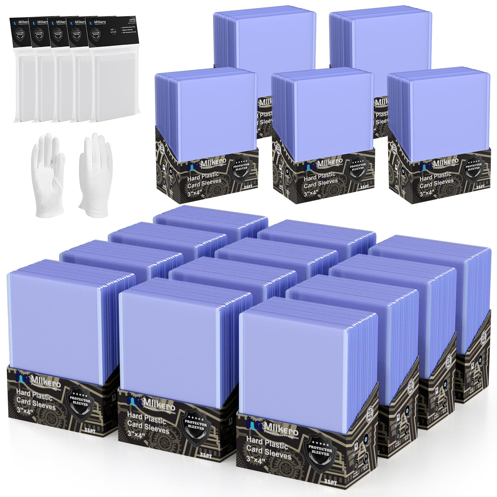 1000 Card Sleeves Top Loaders for Cards, 3"X4" Toploaders for Cards, Premium Baseball Card Protectors Hard Plastic for Sports and Game Cards (500 Top Loaders + 500 Clear Sleeves)