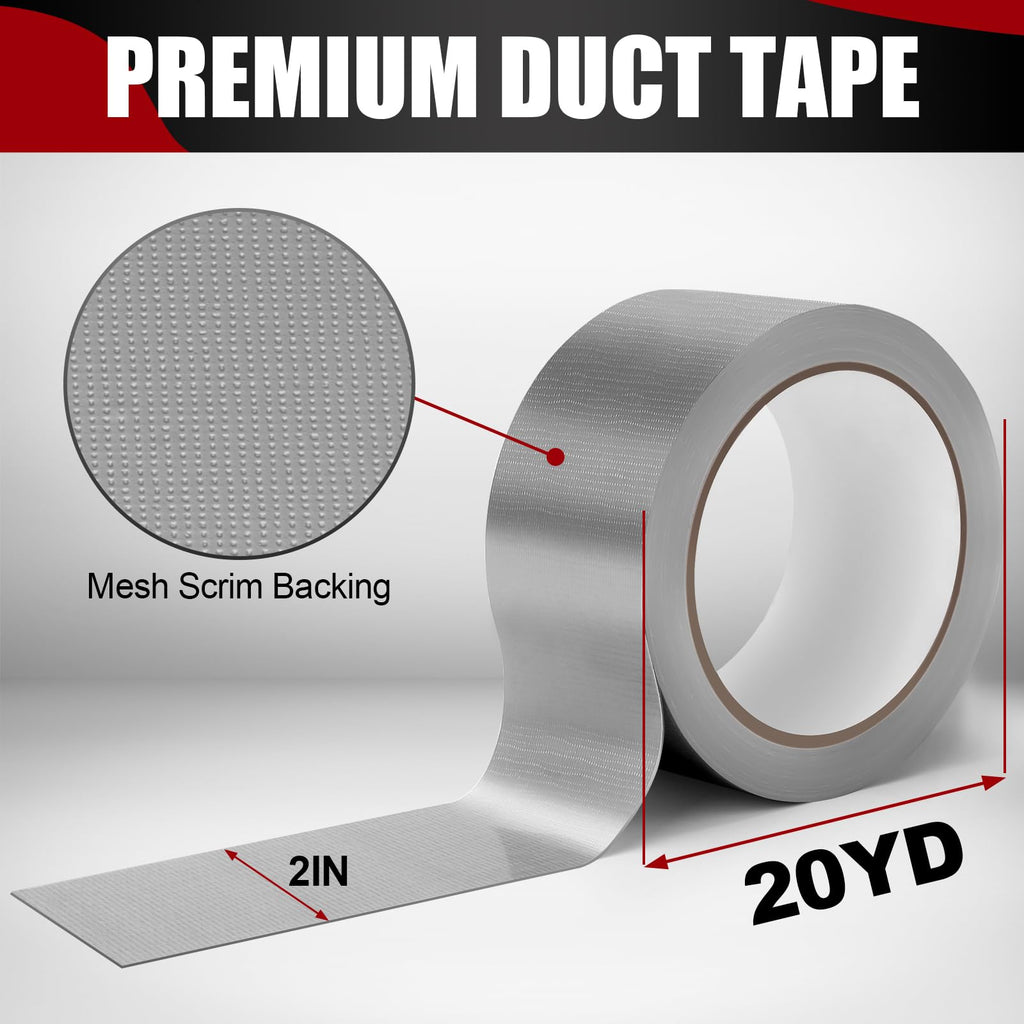 Navona Heavy Duty Duct Tape 20 Pack, 2 Inch x 400 Yards Gray Waterproof Multipurpose Tape, Strong Adhesive No Residue, Easy Tear by Hand for Home & Outdoor Repairs