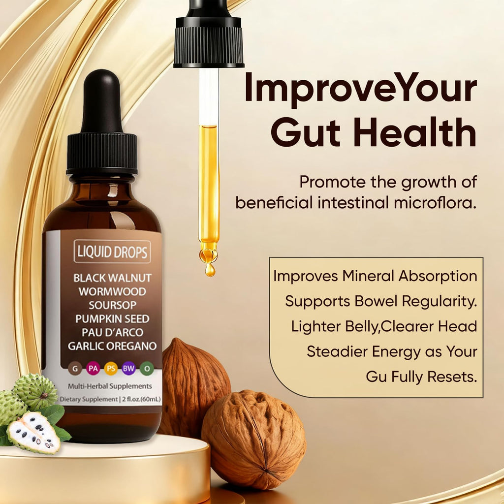 FWPTEI Vello Black Walnut Wormwood Gut Cleanse, Wormwood Black Walnut Clove Drops, Gentle Gut Cleanse & Health & Absorption, with Pumpkin Seed,PAU D'arco, Soursop (1)