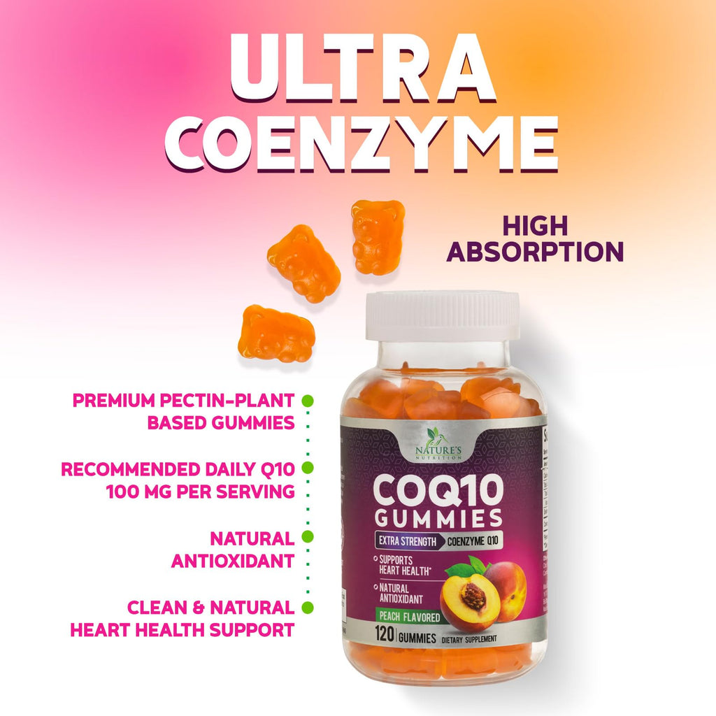CoQ10 Gummies 100mg Per Serving - 3X Strength, High Absorption, Antioxidant Supplement for Heart Health Support & Energy Production, Ultra Coenzyme Q10 Vitamins, Coq 10 Supplements - 120 Gummies