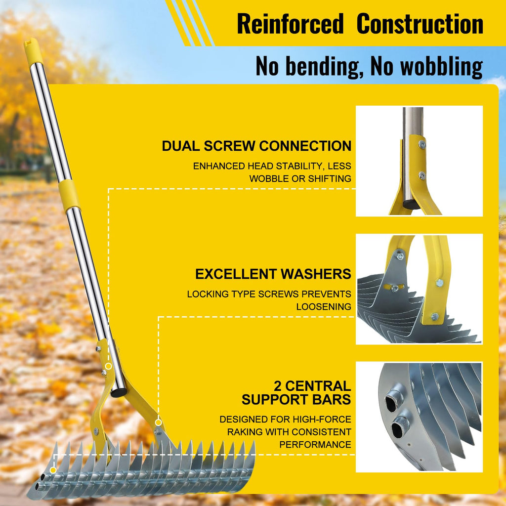 Thatch Rake, 2 in 1 Stainless Steel Garden Rake for Thatch Leaves,55” Heavy Duty 19 Tines Lawn Manual Dethatcher with Adjustable Head,Thatching Rakes for Lawn Yard Grass,Debris Removal, Soil Loosen