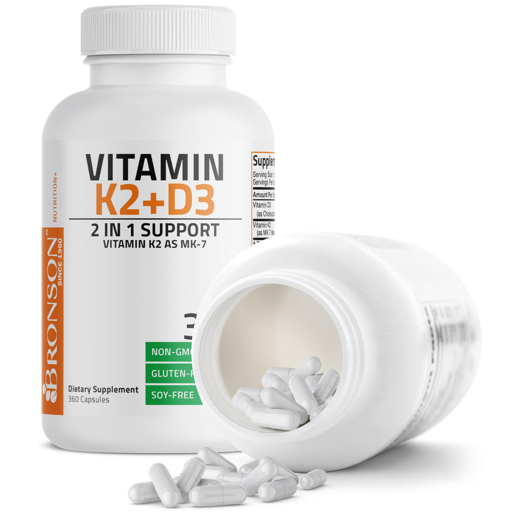 Bronson Vitamin K2 D3 (MK7) Supplement 2-in1 D3 & K2 Complex, 360 Capsules