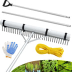 PVNIEFC Floating Lake Rake, 36" Aluminum All Purpose Lake and Landscape Rake with 11' Extension Handle and 52' Rope, Weed & Algae Removal