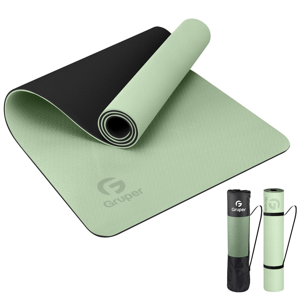 Yoga Mat Non Slip, Eco Friendly Fitness Exercise Mat with Carrying Strap,Pro Yoga Mats for Women,Workout Mats for Home, Pilates and Floor Exercises (Matcha Green/Black, Thickness-6mm)