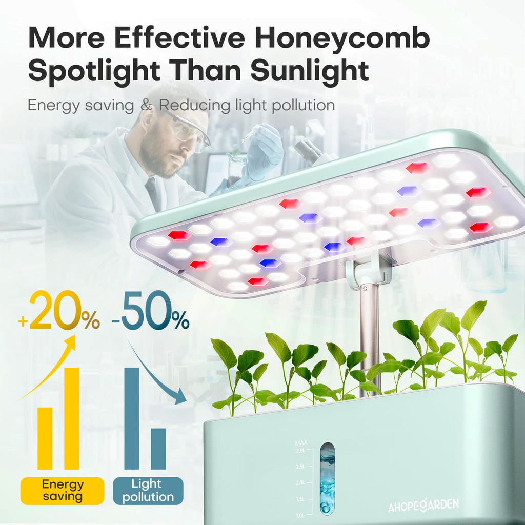 Ahopegarden Indoor Garden Hydroponics Growing System: 10 Pods Kit with LED