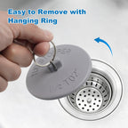 Hibbent 6 Pieces Drain Stopper, Rubber Kitchen Sink Drain Plug with Pull Ring for Bathtub, Kitchen, Bathroom and Laundry Sink in 6 Different Sizes, Grey